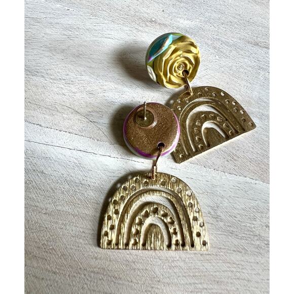 Statement Earrings Handmade Polymer Clay Earrings Handcrafted Artwork Floral - Picture 3 of 7